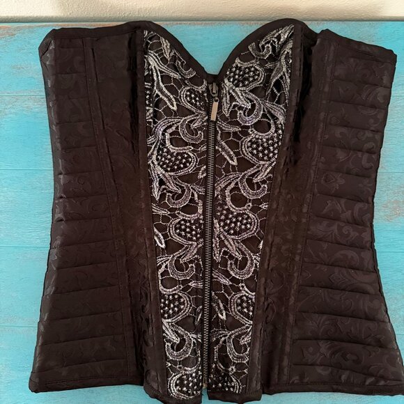 Alivila.y Lace-Up Corset With Front Zipper Black & Silver Size M - Picture 1 of 6